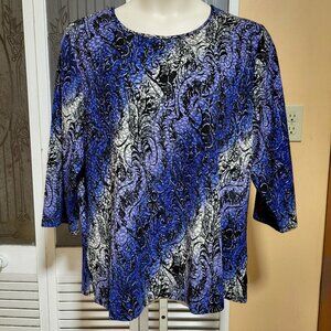 Allison Daley Ladies Blue/Black/White 3/4 Sleeve Stretch Pullover Top